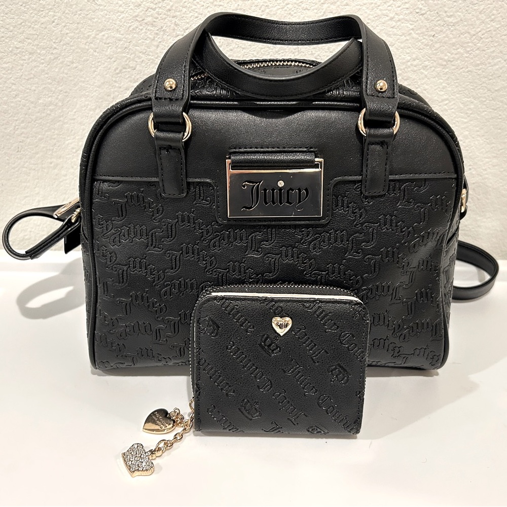 Juicy Couture Liquorice Miss Juicy Logo monogram Satchel Black with Wallet